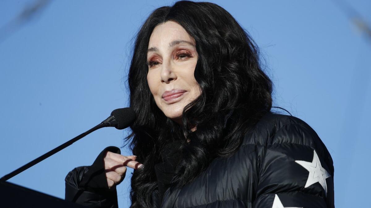 Ventura County sheriff's deputies served a search warrant on Cher's Malibu home on Thursday in connection with a drug investigation involving the son of one of her staffers. In this January file photo, Cher speaks during a women's march rally in Las Vegas.