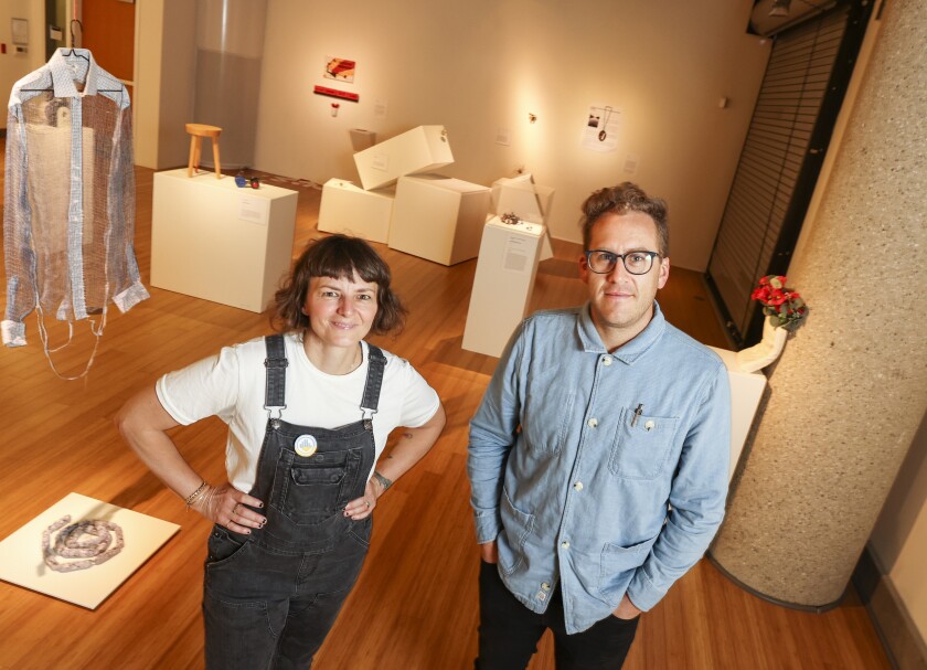Kerianne Quick (left) and Adam John Manley at the City Gallery at San Diego City College.