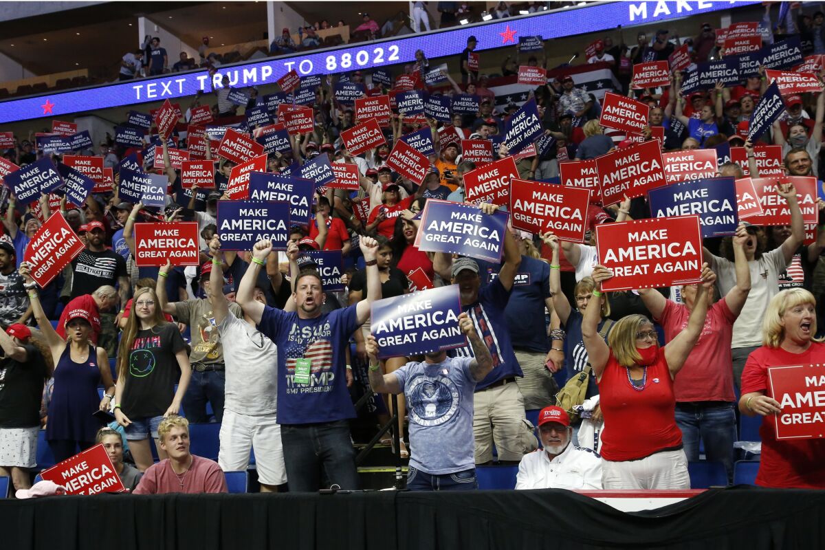 Supporters of President Trump at his rally June 20 in Tulsa, Okla.