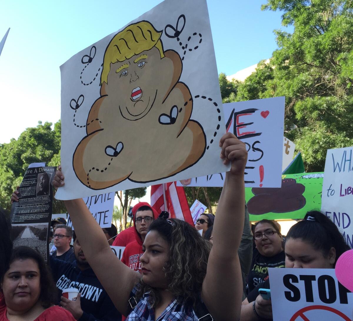 College student Aleisa Rodriguez lets her sign do the talking for her.