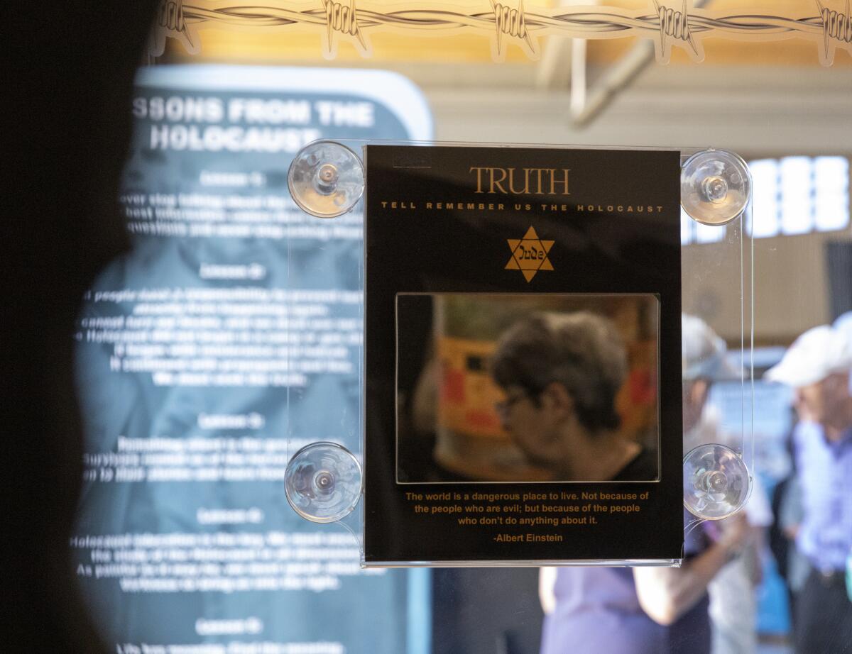 A mirror shown as you exit the TRUTH room at a new Holocaust remembrance exhibit at Rancho San Diego Library