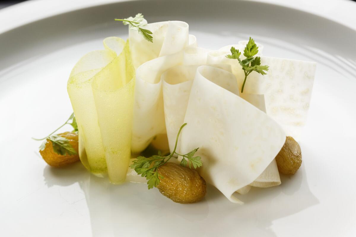 Celery root, chartreuse raisins and chervil at Maude.