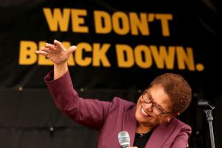 LEIMERT PARK, CA - DECEMBER 10, 2022 - - Los Angeles Mayor-elect Karen Bass attends a "homecoming" event by KBLA 1580 Talk Radio at Leimert Park on December 10, 2022. "We Don't Black Down," is a motto used at the KBLA 1580 Talk Radio station. KBLA 1580 AM Talk Radio host Tavis Smiley hosted the homecoming for Mayor-elect Bass. The Crenshaw High School Marching Band, Grammy- nominated R&B singer-songwriter Brian McKnight, R&B singer Goapele and Grammy- winning R&B group Club Nouveau performed. {UC} 10: in Leimert Park on Saturday, Dec. 10, 2022 in Los Angeles, CA. (Genaro Molina / Los Angeles Times)