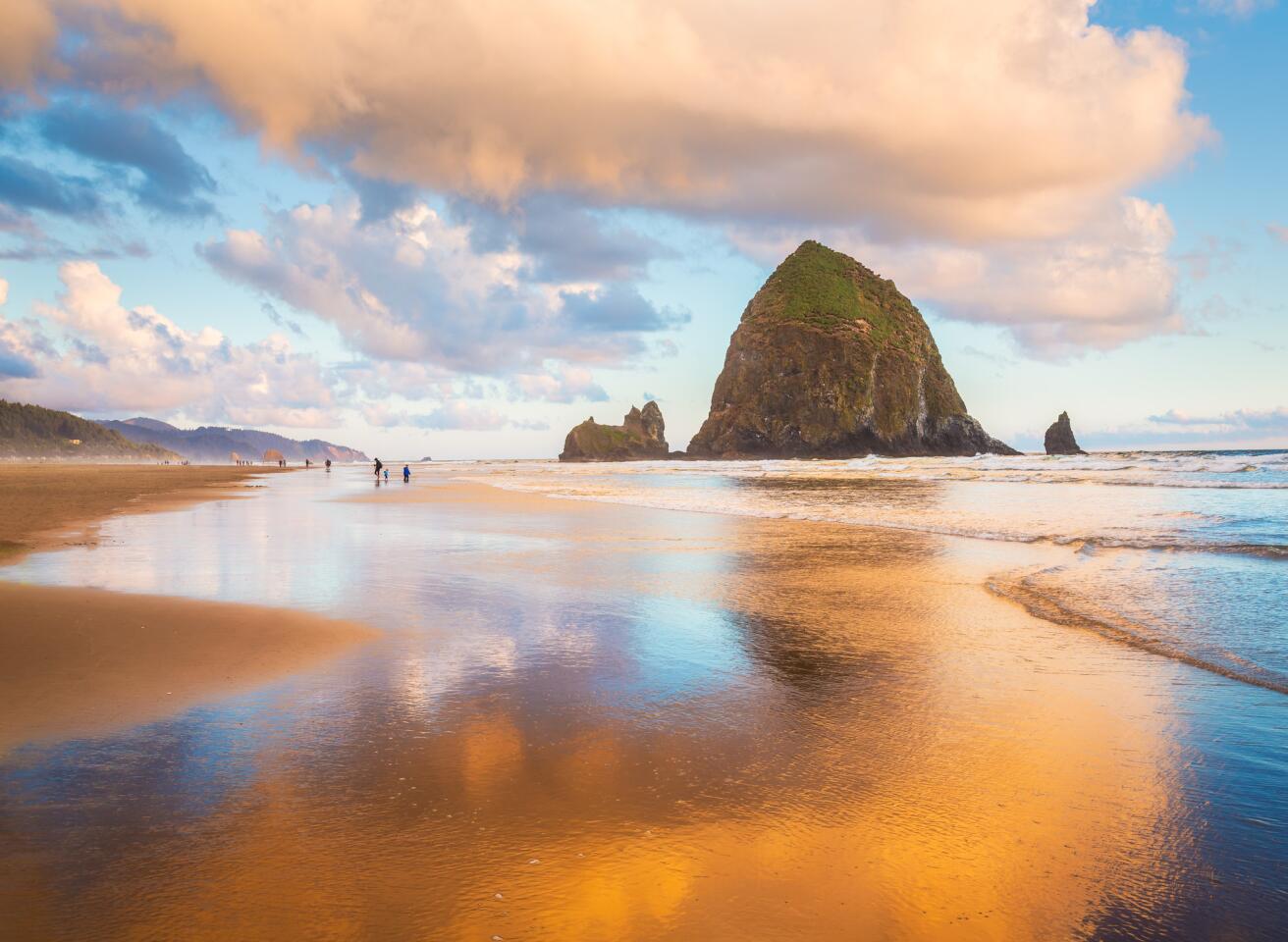 This spot is famous for Haystack Rock, pictured. And while the area only gets an average of 144 days of sun a year, the shoreline is perfect for walks, sand castle construction and puffin sightings, according to Flight Network.