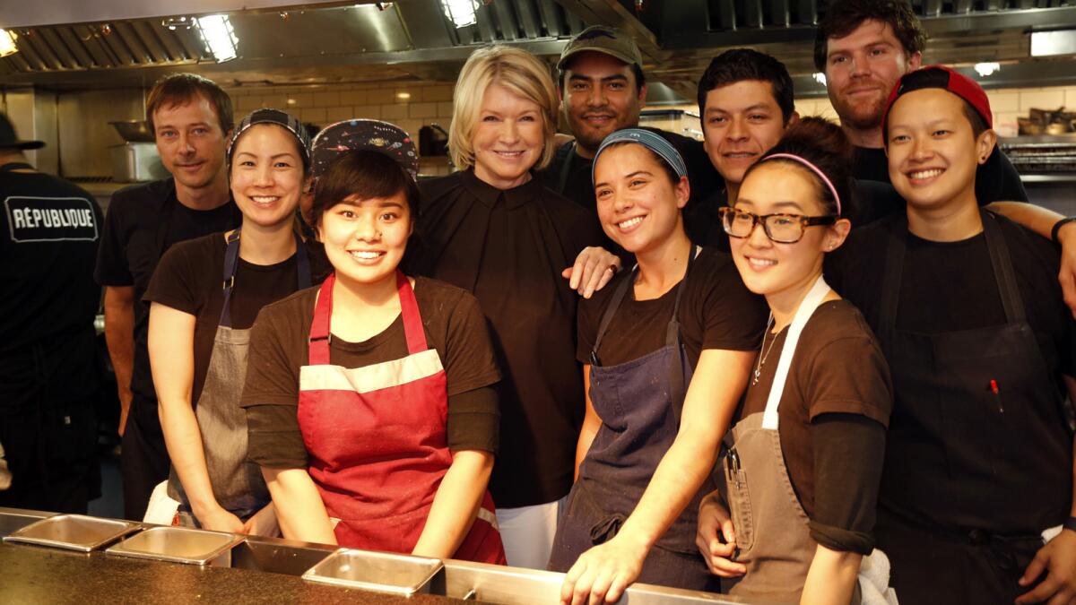 Martha Stewart poses with the staff at Republique.