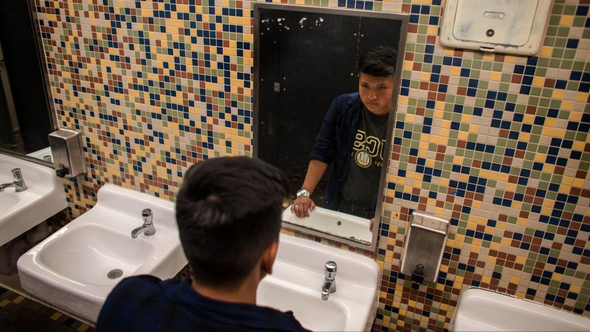Transgender student Alonzo Hernandez, 17, led the movement for a gender-neutral bathroom at Santee Education Complex this year. After seeing Trump win the election Tuesday, he plans to continue fighting for his rights.