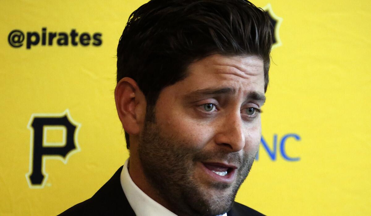 Pittsburgh Pirates catcher Francisco Cervelli meets with the media in Pittsburgh on Tuesday after agreeing to a three-year baseball contract extension that will make keep him with the Pirates through the 2019 season.