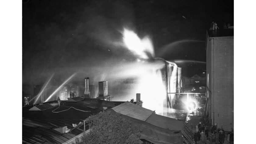 Jan. 16, 1929: Fire destroys the new soundproof talking picture stage of the Paramount-Famous-Lasky studios on Melrose Avenue.