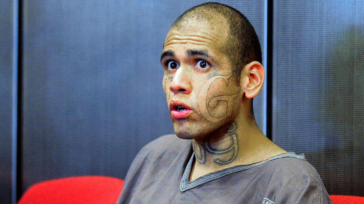 Michael Christopher Mejia appears in Los Angeles County Superior Court in Bellflower, Calif. on March 6. Mejia is charged with killing Whittier, Calif., Police Officer Keith Boyer.