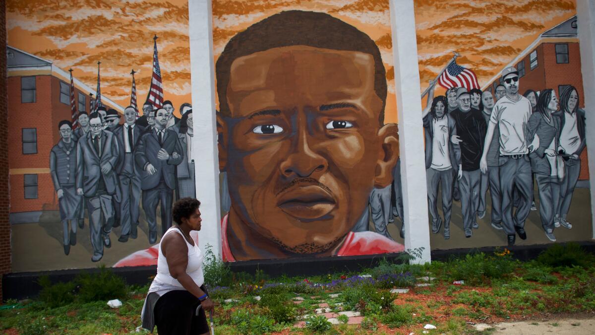 A mural in Baltimore depicts Freddie Gray, who died while in police custody.