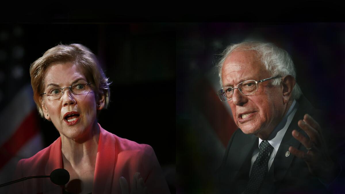 U.S. Senators Bernie Sanders and Elizabeth Warren were mostly on the same side in Tuesday's Democratic debate.