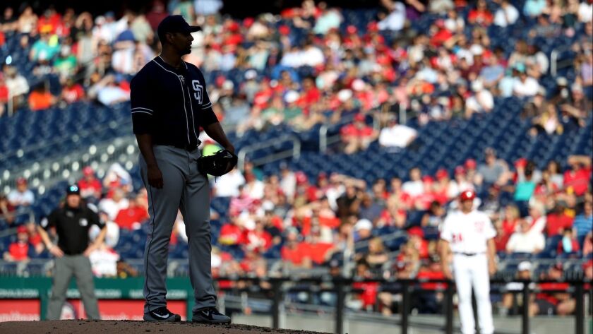 Tyson Ross waits to pitch against the Washington Nationals at Nationals Park on Wednesday.