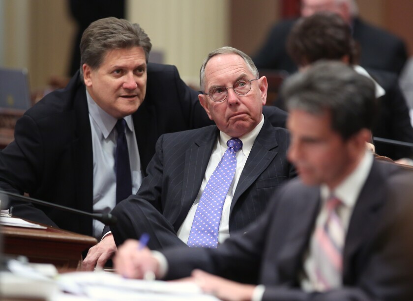 State Senators Robert Hertzberg, D- Van Nuys, left, and Richard Roth, D-Riverside, at the Capitol in Sacramento