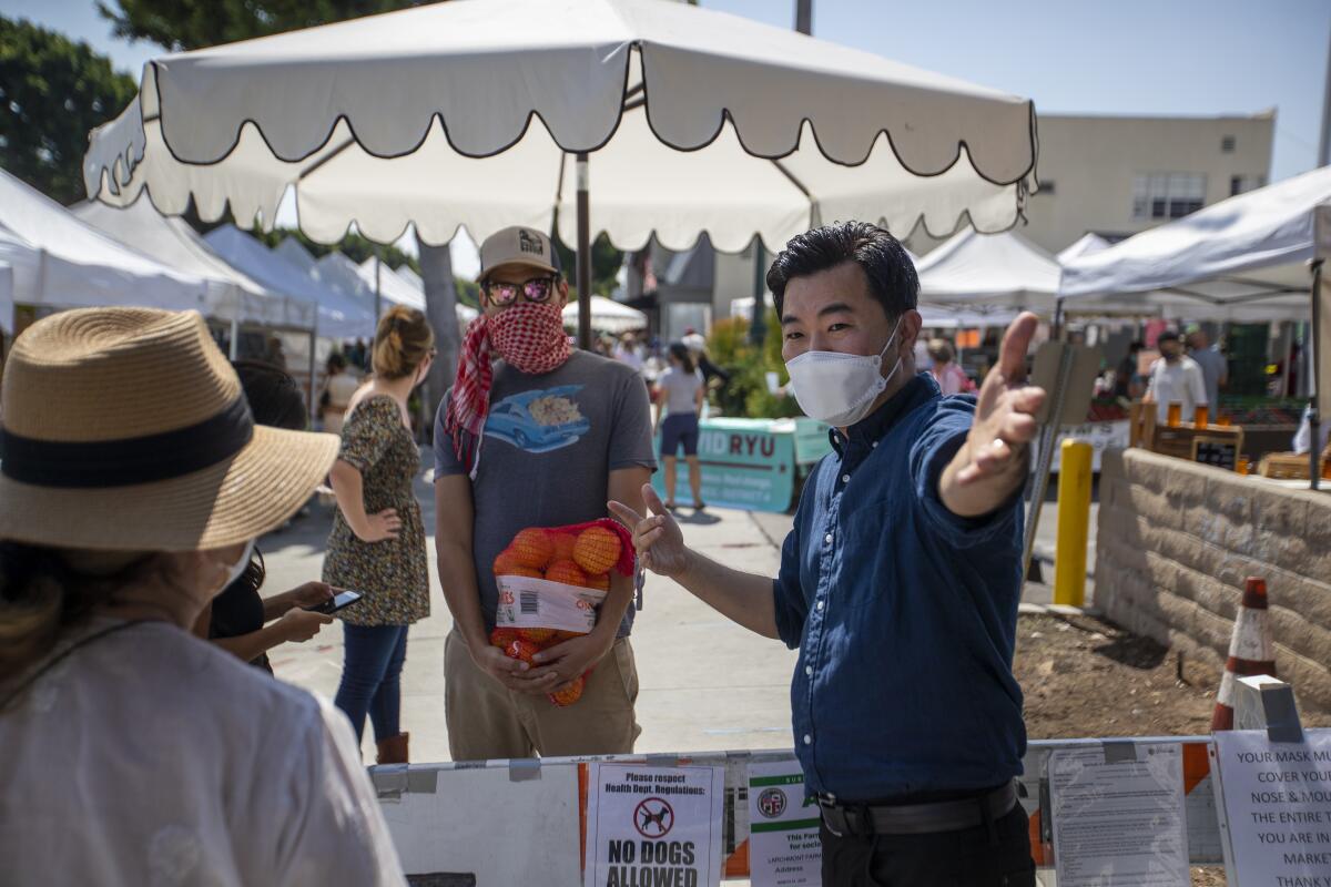 Los Angeles City Councilman David Ryu at the Larchmont Farmers Market 