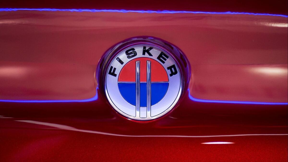 The logo on a Fisker EMotion all-electric vehicle at its unveiling in January 2018.