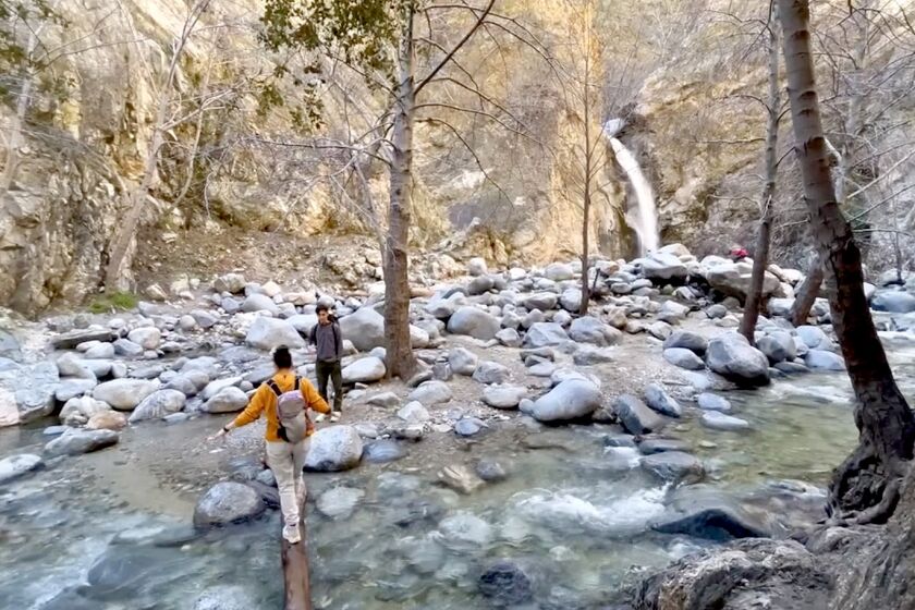 The hike to Eaton Canyon Falls in the San Gabriel Mountains. (Myung J. Chun / Los Angeles Times)
