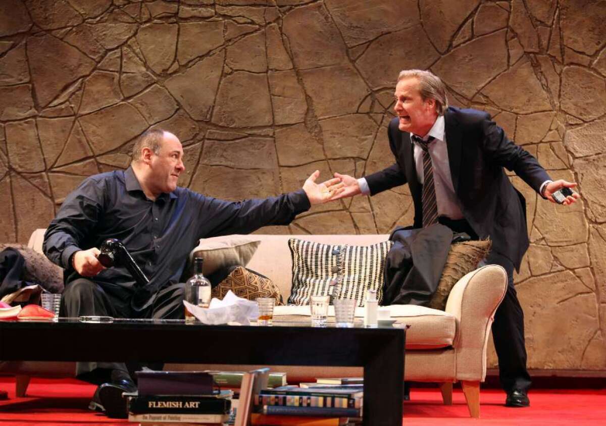 James Gandolfini, left, and Jeff Daniels in "God of Carnage," by Yasmina Reza, at the Ahmanson Theatre in Los Angeles in 2011.