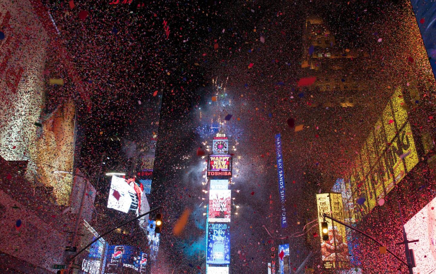 After a televised extravaganza that usually involves Ryan Seacrest — and a countdown, of course — the Times Square ball drops to ring in the new year, seen here Jan. 1, 2018.