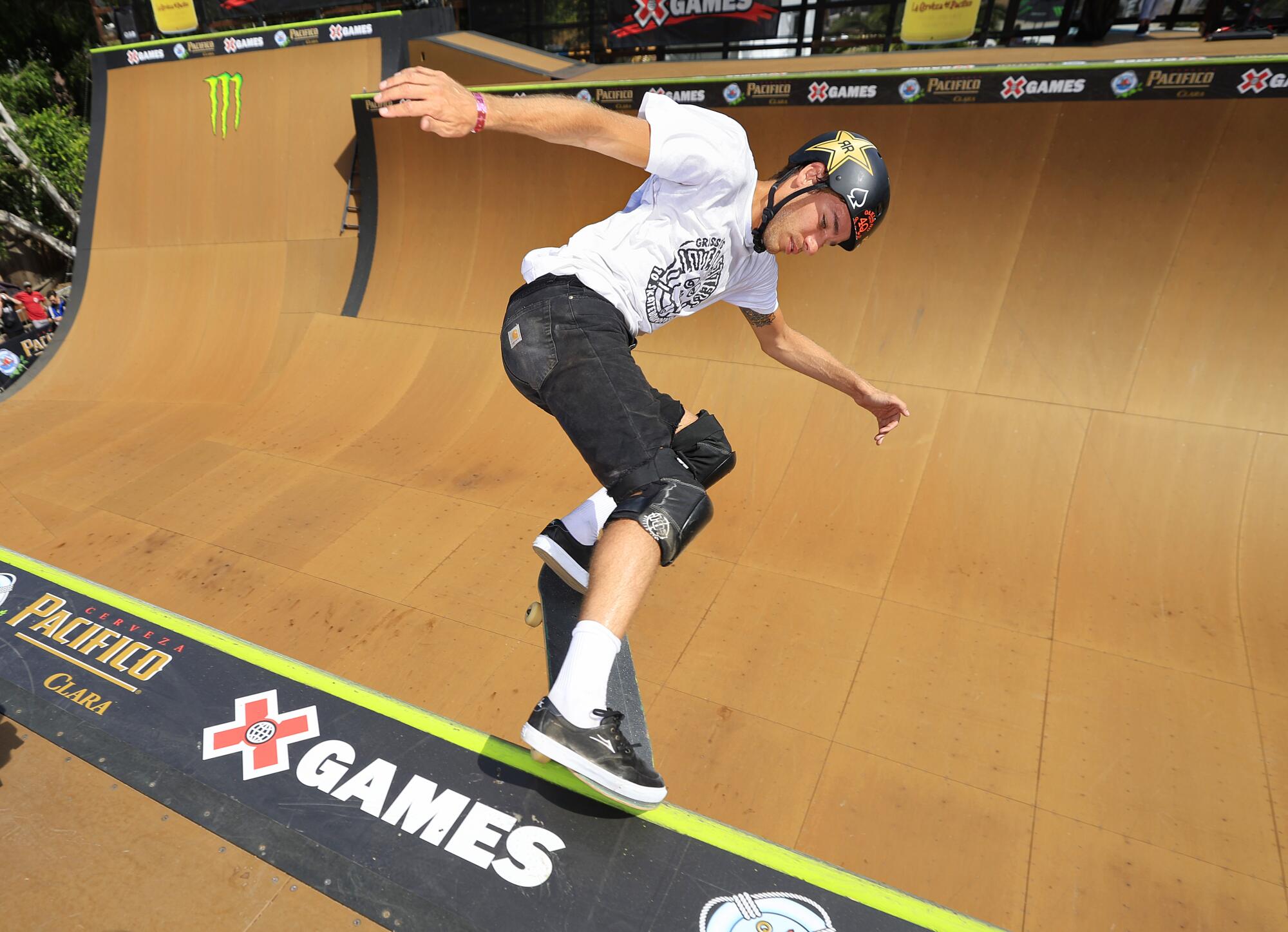 Jimmy Wilkins of Cardiff won the gold medal in the X Games skateboard vert competition.