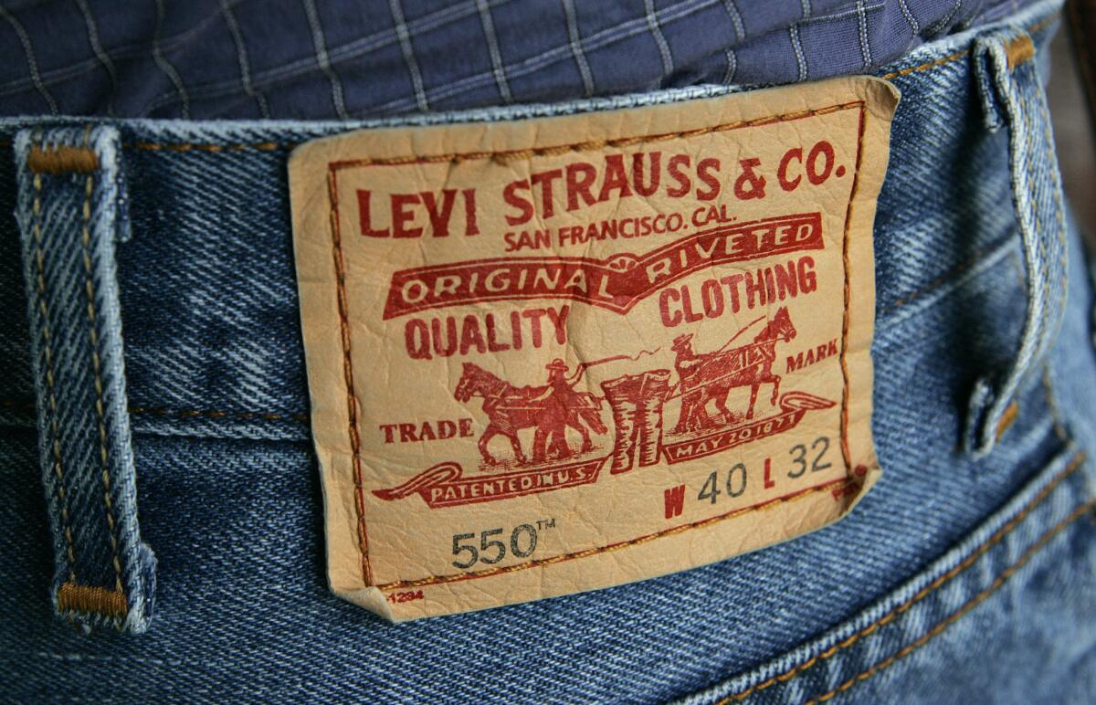 Levi Strauss & Co. CEO Chip Bergh said in an interview this week that 50% of the water used by a pair of jeans came from the manufacturing process, the rest from laundering over the life of the jean. Above, a pair of Levi's 550 jeans.