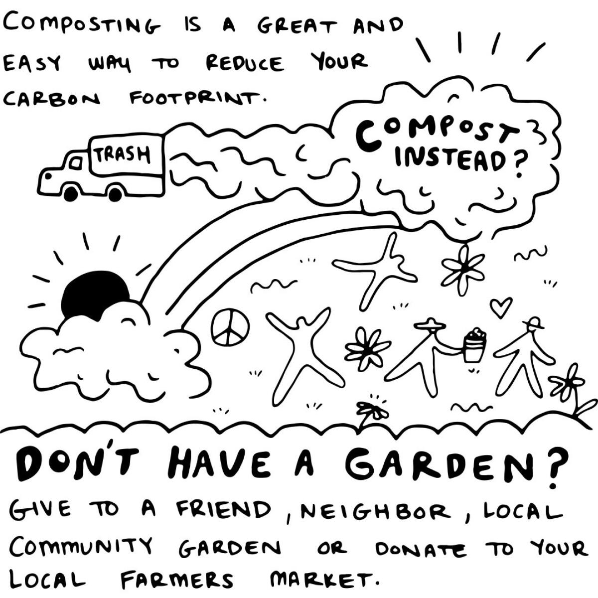 "composting is a great and easy way to reduce your carbon footprint. Dont have a garden? give to a friend or neighbor."