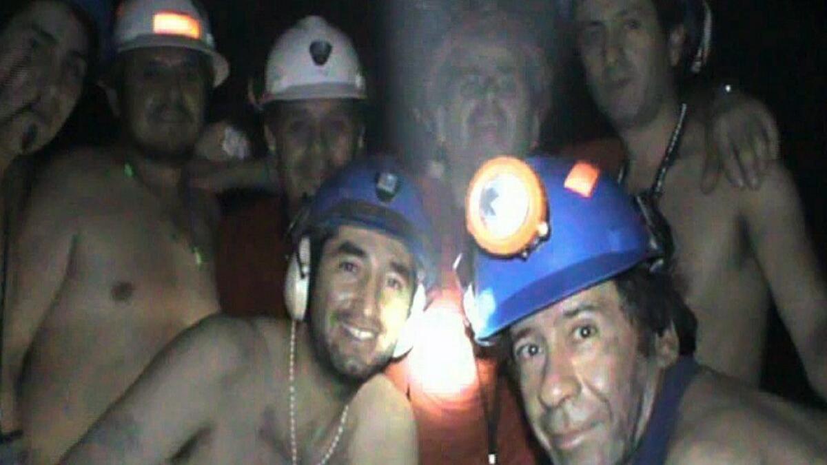 Trapped Chilean miners pose inside the San Jose Mine on Sept. 17, 2010, near Copiapo, Chile.