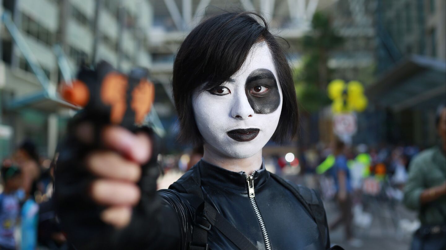Mikki Lim of Pleasanton is Domino at Comic-Con in San Diego on Saturday.