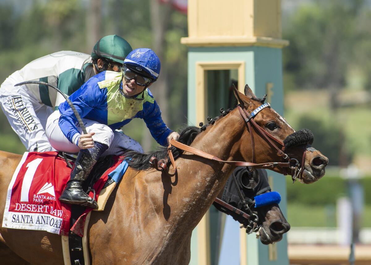Umberto Rispoli rides Desert Dawn to Santa Anita Oaks win - Los Angeles ...