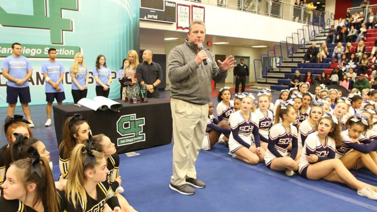 Jerry Schniepp addresses a group of athletes during his nearly 10 years as commissioner of the San Diego Section.