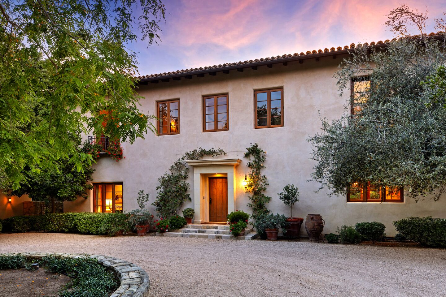 The exterior of a Mediterranean-style home in Montecito