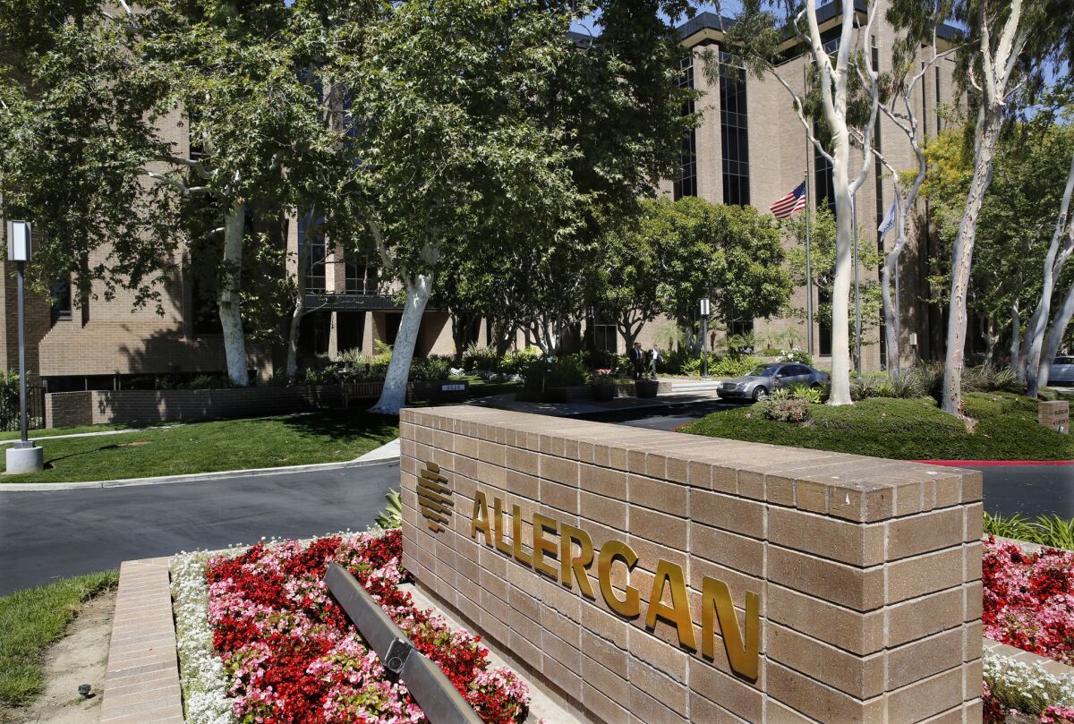 Allergan headquarters in Irvine. The company confirmed it is in merger talks with Pfizer.