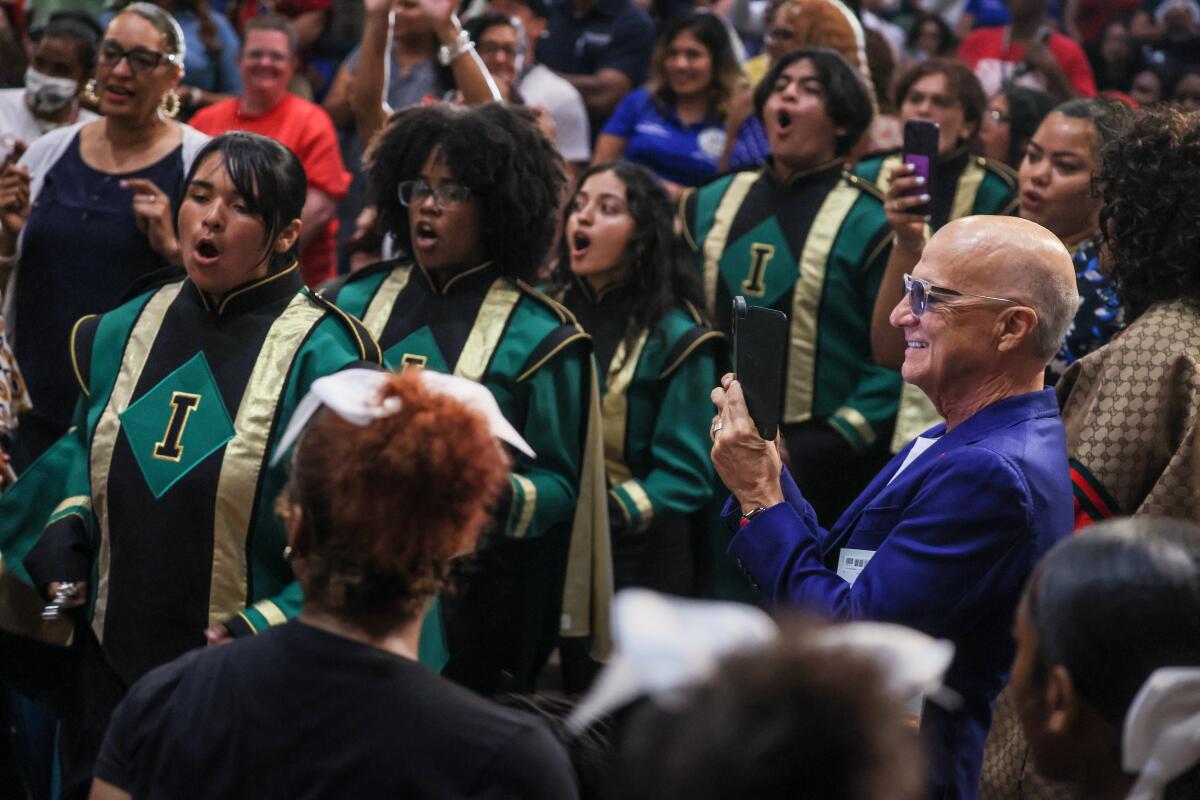 Jimmy Iovine captures the Inglewood High marching band as it performs at Morningside High.