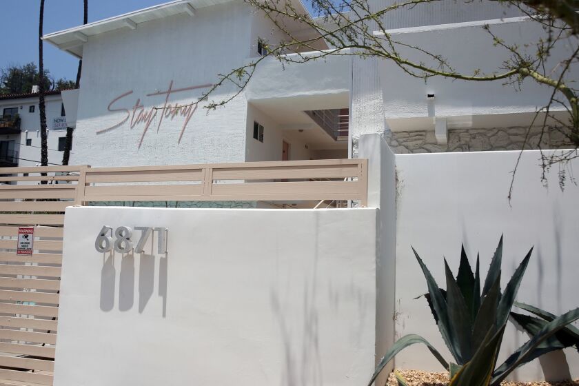 LOS ANGELES, CA-JUNE 5, 2019: The exterior of StayTony Hollywood at Highland is photographed on June 5, 2019, in Los Angeles, California. StayTony is a short-term rental company where the minimum stay required is one month. (Photo By Dania Maxwell / Los Angeles Times)