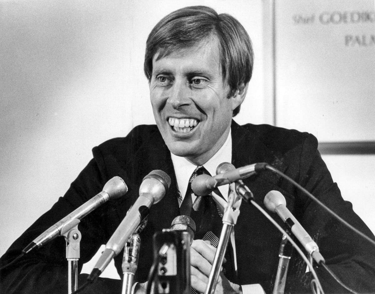Sen. John Tunney during a news conference seeking re-election on June 11, 1976.