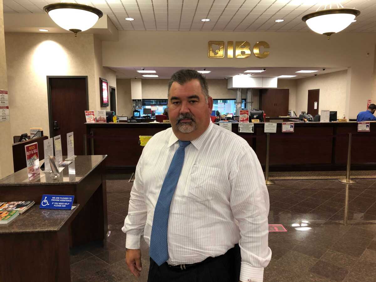 Ricardo "Rick" Ramirez, local bank president, at IBC Bank in Zapata, Texas.