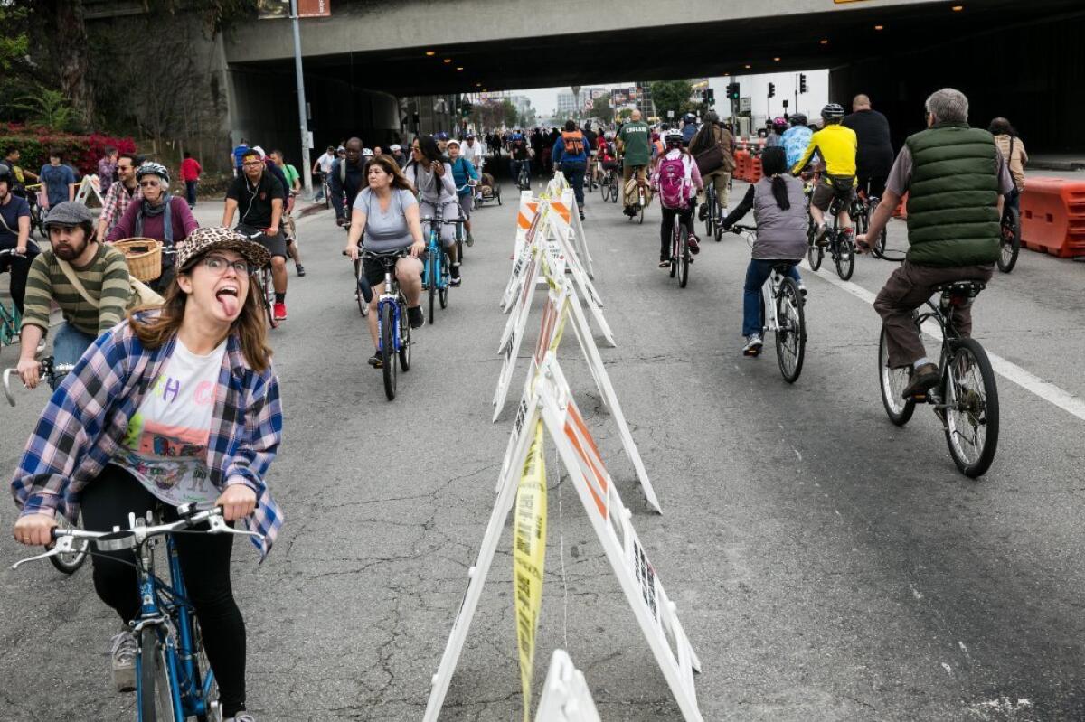 Hundreds of cyclists took part in the CicLAvia bike festival in North Hollywood in March.