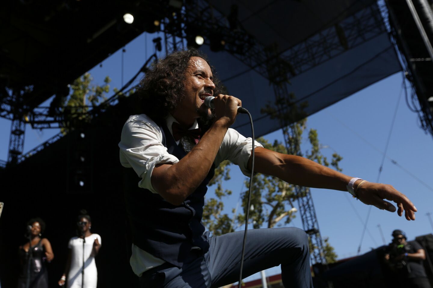 Bardo Martinez of Chicano Batman performs Sunday at FYF Fest in Exposition Park.