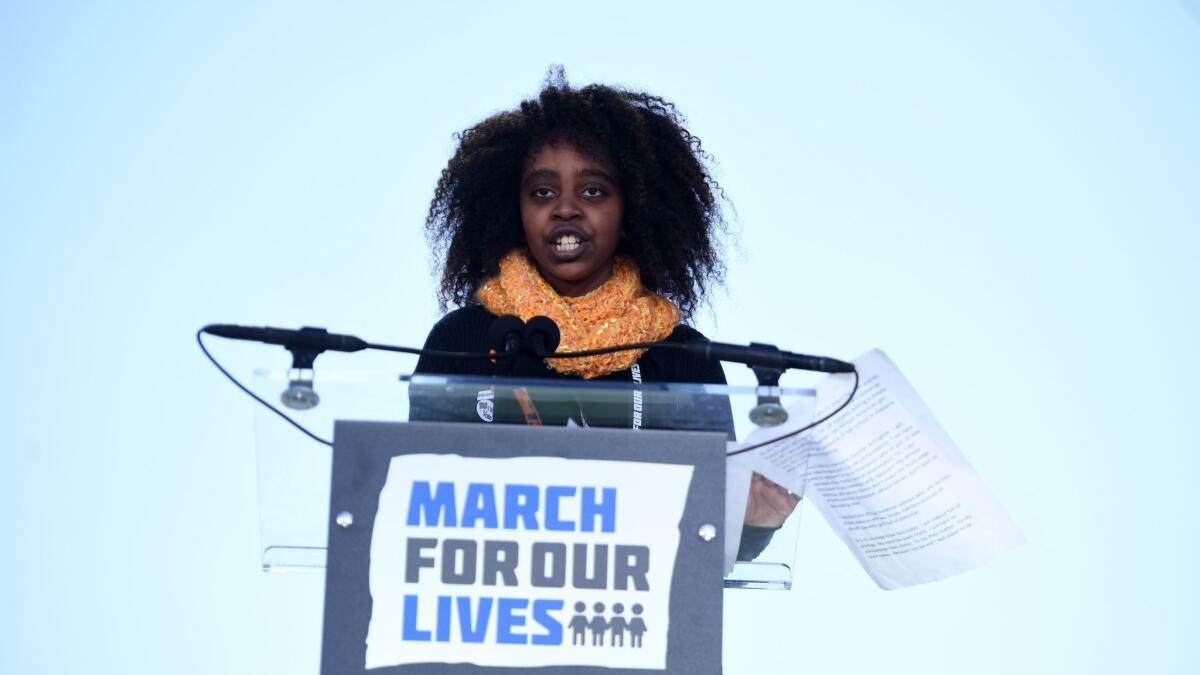 Alexandria, Va., student Naomi Wadler speaks during the March for Our Lives rally against gun violence in Washington, D.C.