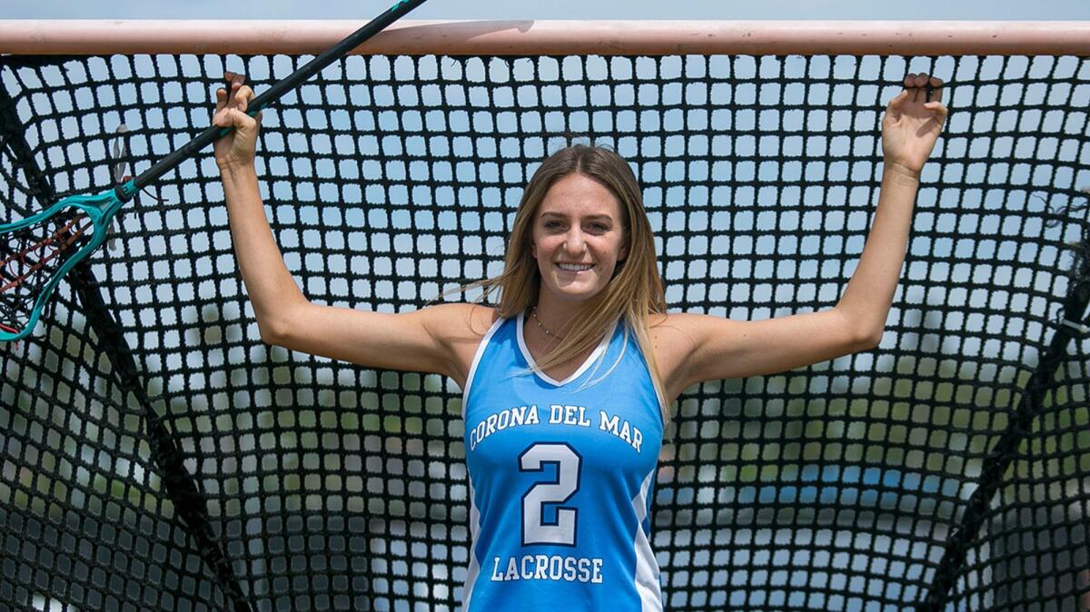 Kennedy Mulvaney, a Corona del Mar High girls' lacrosse player, is the Daily Pilot High School Athlete of the Week. Photo taken on Friday, May 5.