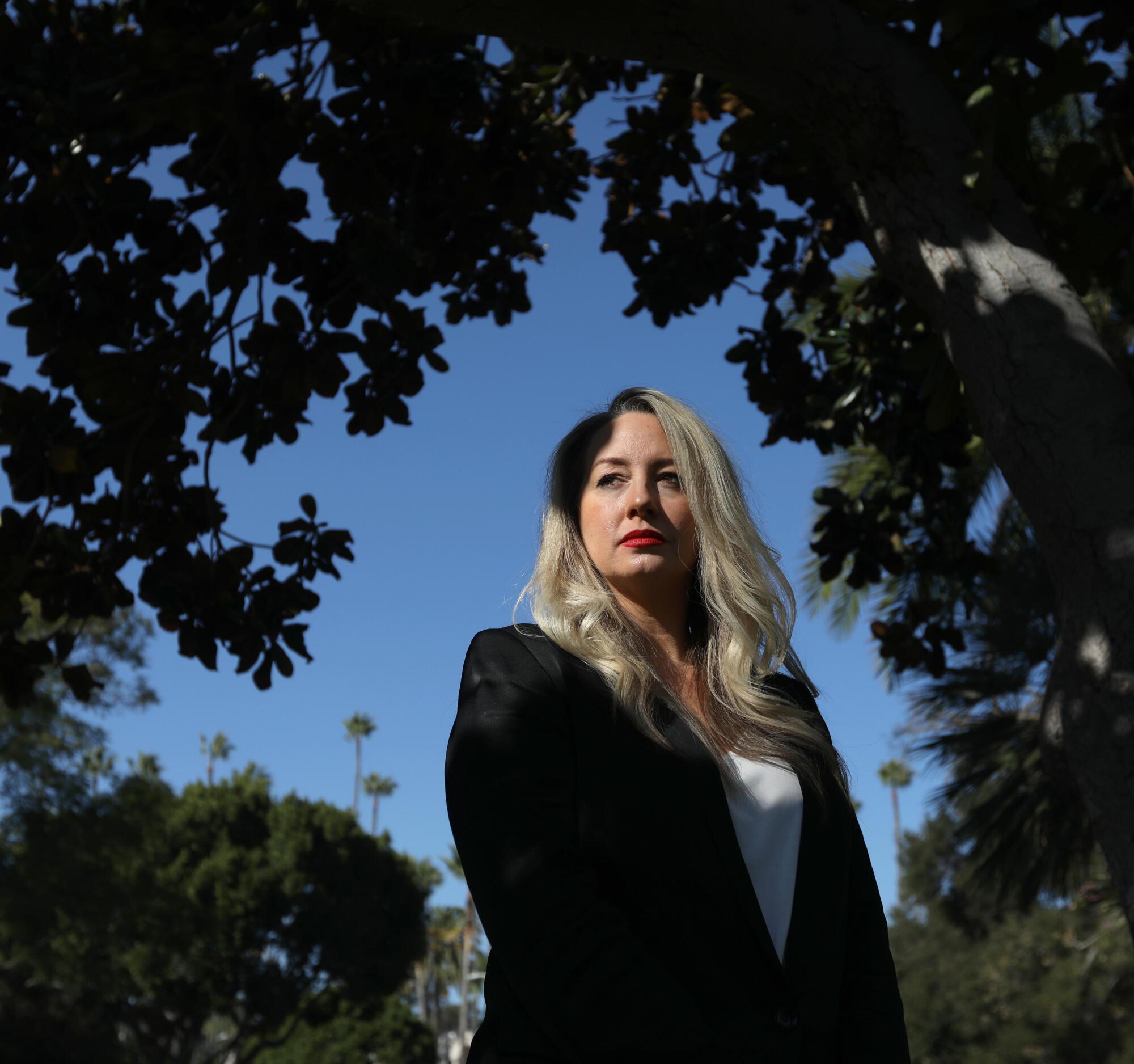  Miriam Jones stands beneath trees in Will Rogers Memorial Park in Beverly Hills on Nov. 12, 2020.