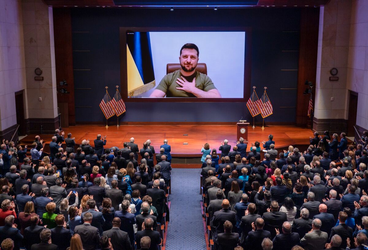 Ukrainian President Volodymyr Zelenskyy speaks to the U.S. Congress