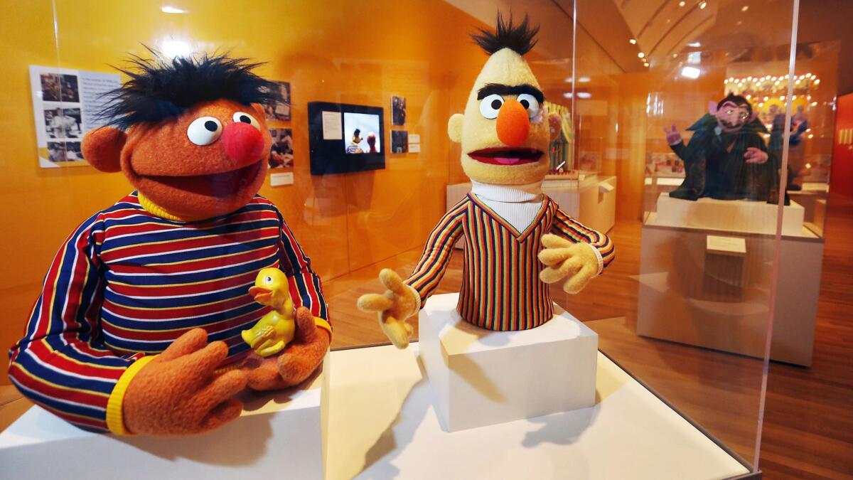 Ernie and Bert at the Skirball Cultural Center's "Jim Henson Exhibition: Imagination Unlimited."