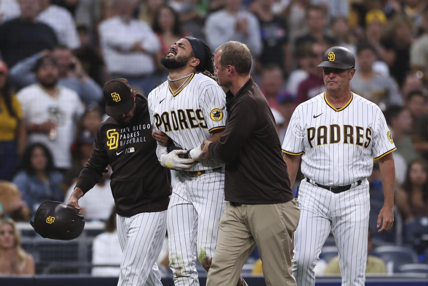 San Diego Padres' Fernando Tatis works out in center field, says