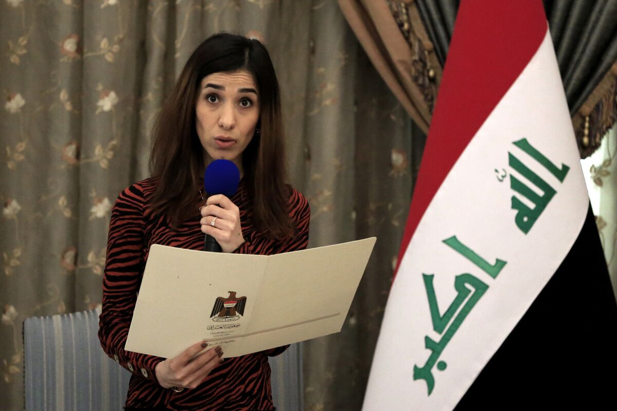 Nobel Peace Prize laureate Nadia Murad, a Yazidi woman who was among those kidnapped and enslaved, welcomed the news of the death of Islamic State leader Abu Bakr Baghdadi.