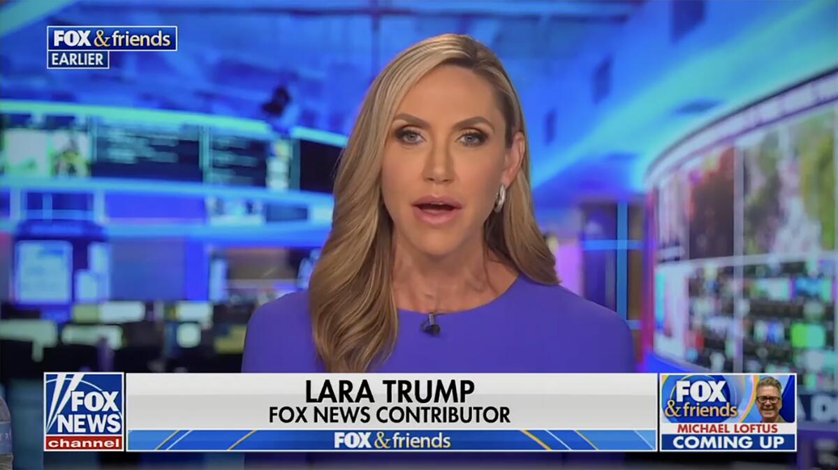 A screenshot of Lara Trump speaking on Fox News