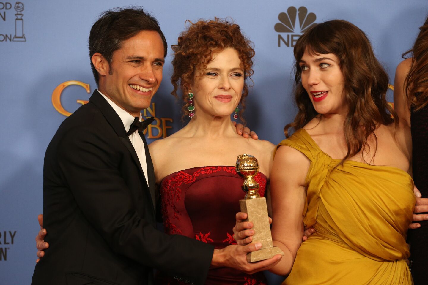 Gael Garcia Bernal, Bernadette Peters and Lola Kirke share the Golden Globe for TV series comedy for "Mozart in the Jungle."