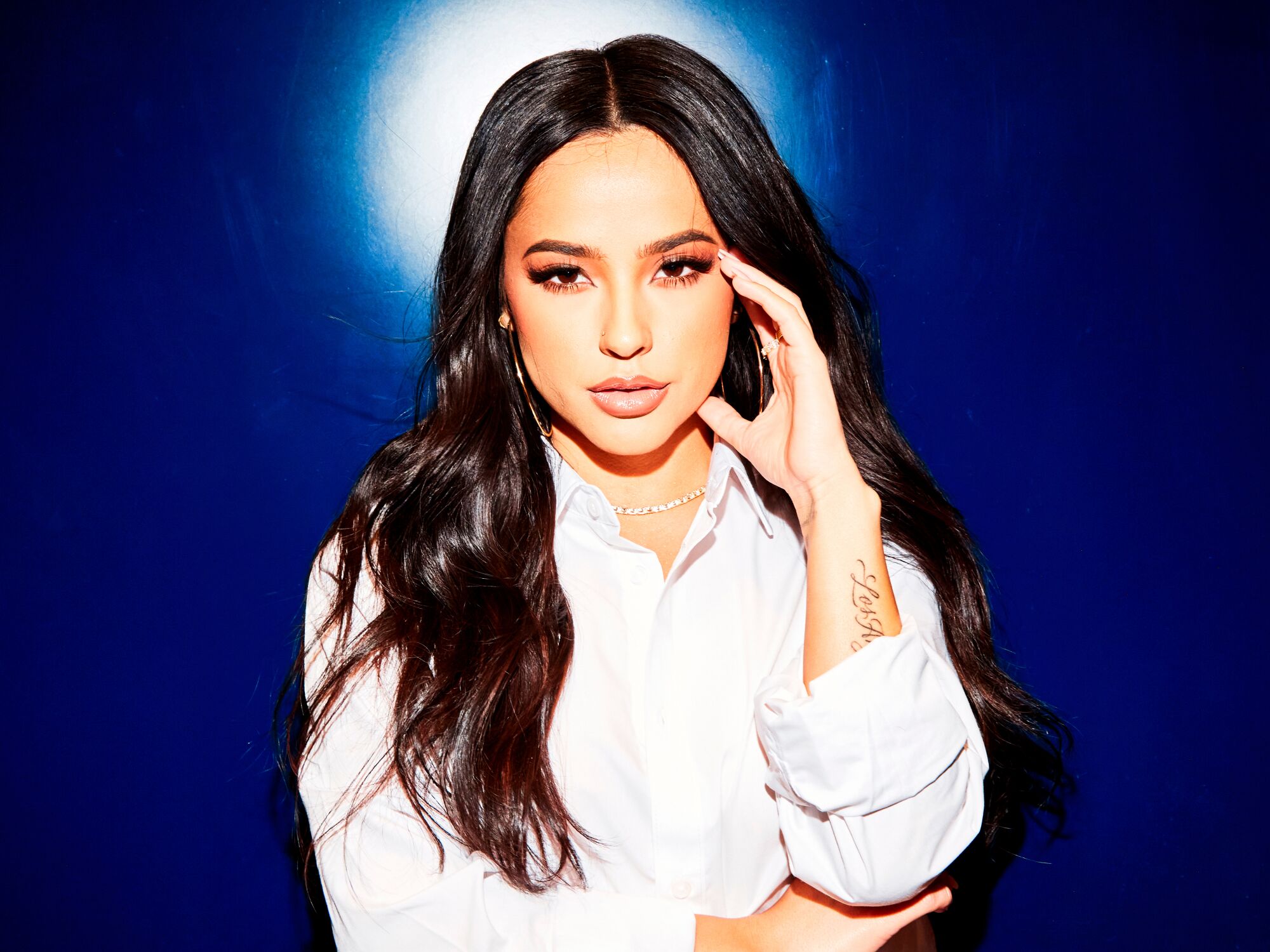 NEW YORK, NY - SEPTEMBER 16, 2022: Singer Becky G photographed at New York’s Civilian Hotel.