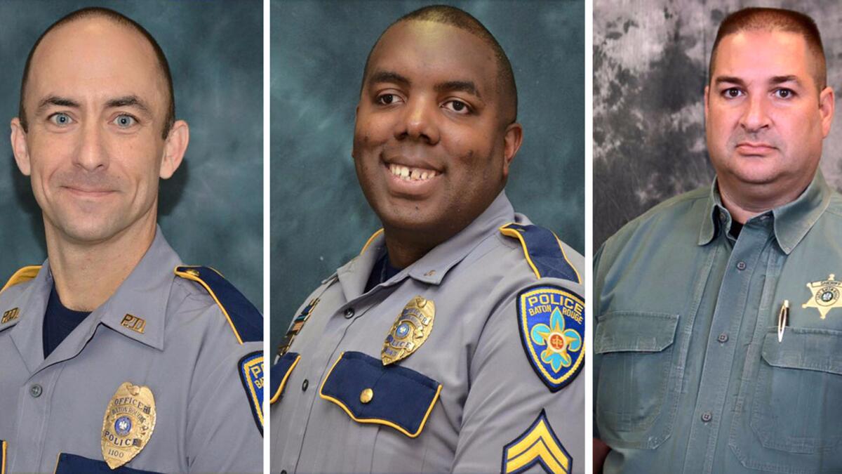 From left, Baton Rouge Police Officers Matthew Gerald and Montrell Jackson and Baton Rouge Parish Deputy Brad Garafola. (Handout)