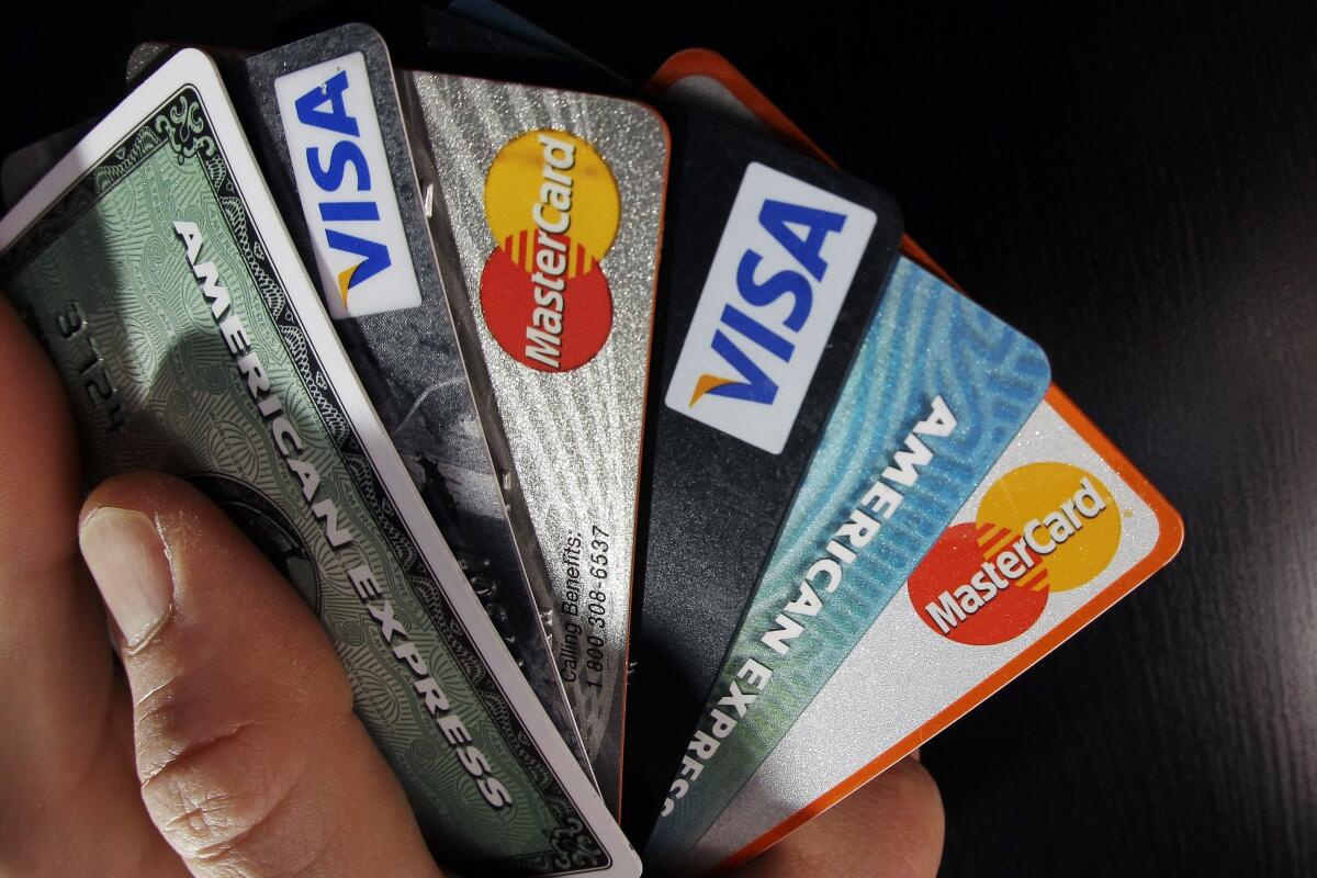 A handful of consumer credit cards.