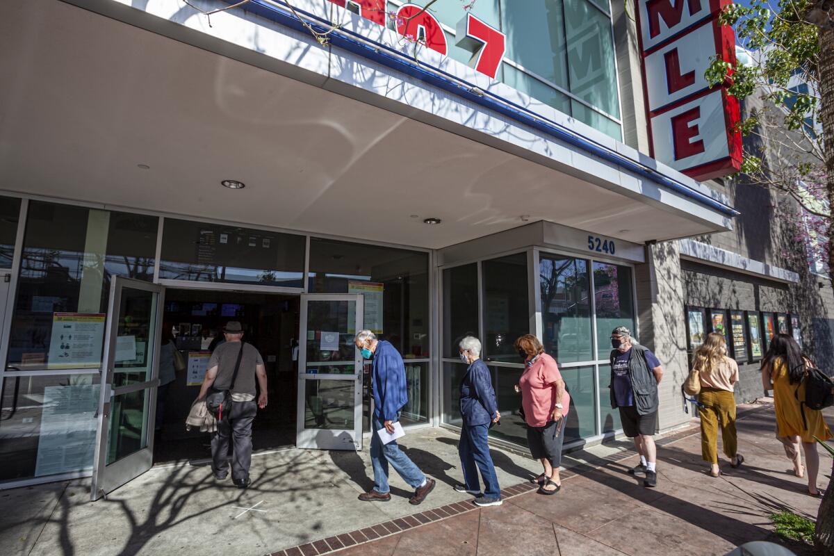 Moviegoers filing into the Laemmle NoHo 7 in North Hollywood in the documentary "Only in Theaters."